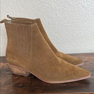 Marc Fisher Yarita Pointed Toe Western Bootie in Natural Brown Suede